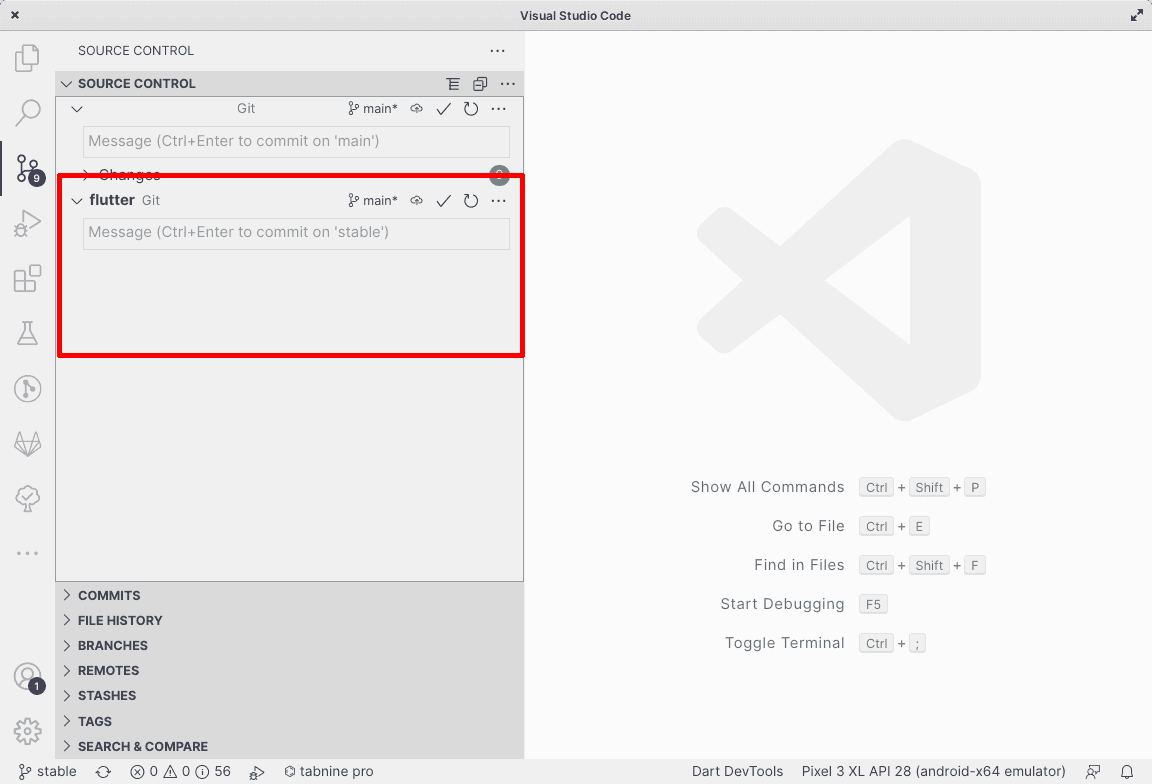 FlutterTip: Hide the flutter repository from the repositories tab in VS Code